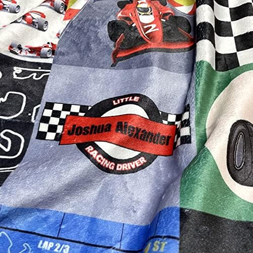 Ussunarts Racing Car Blanket with Personalized Name for Boys